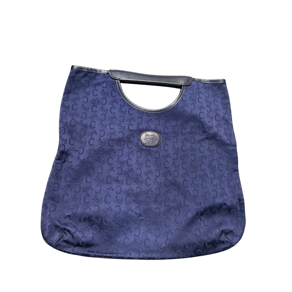 Celine C Macadam Sulky Vintage Navy Blue Jacquard Top Handle Tote Bag Luxury